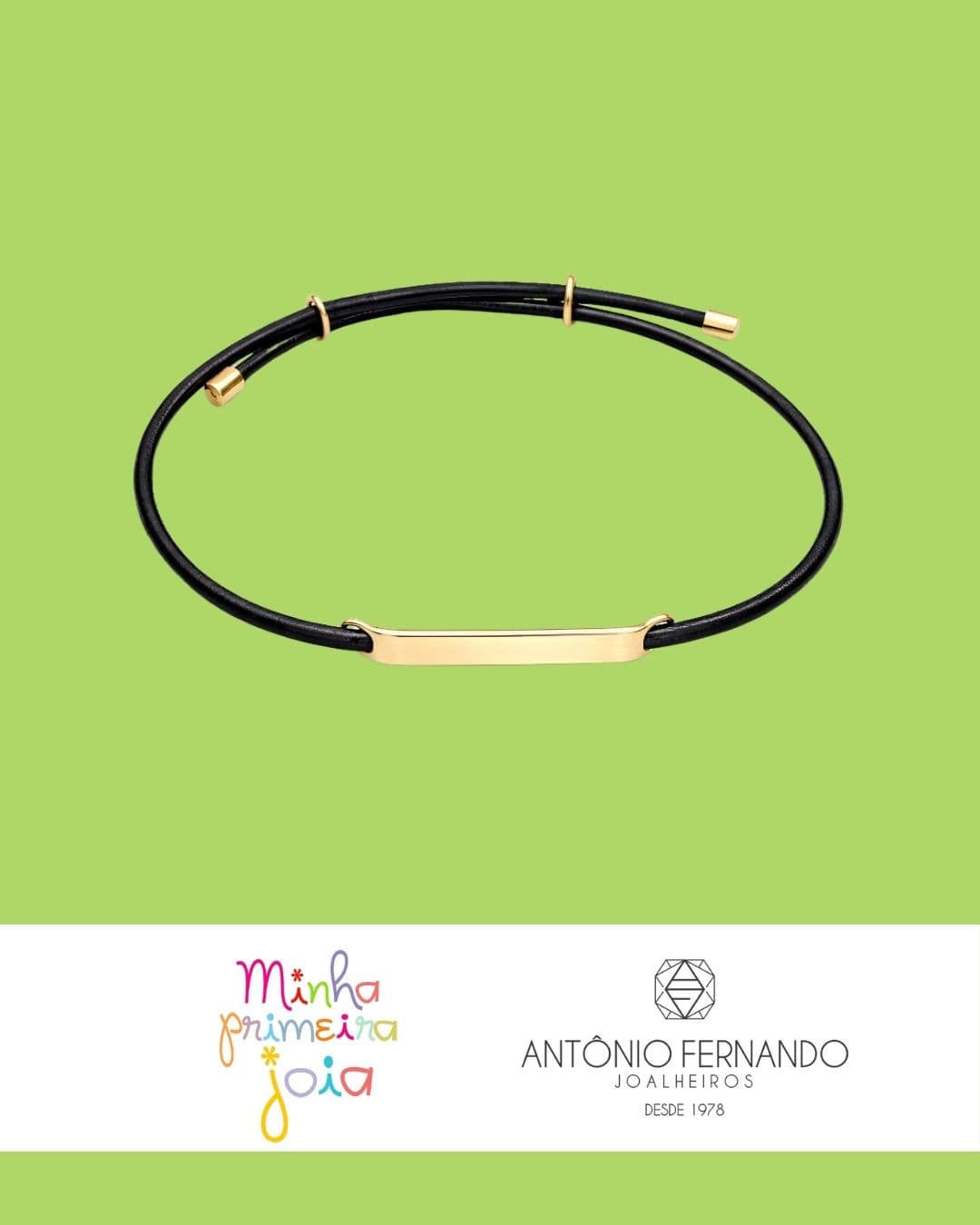 Pulseira Infantil Couro com Chapinha Ouro 18k 