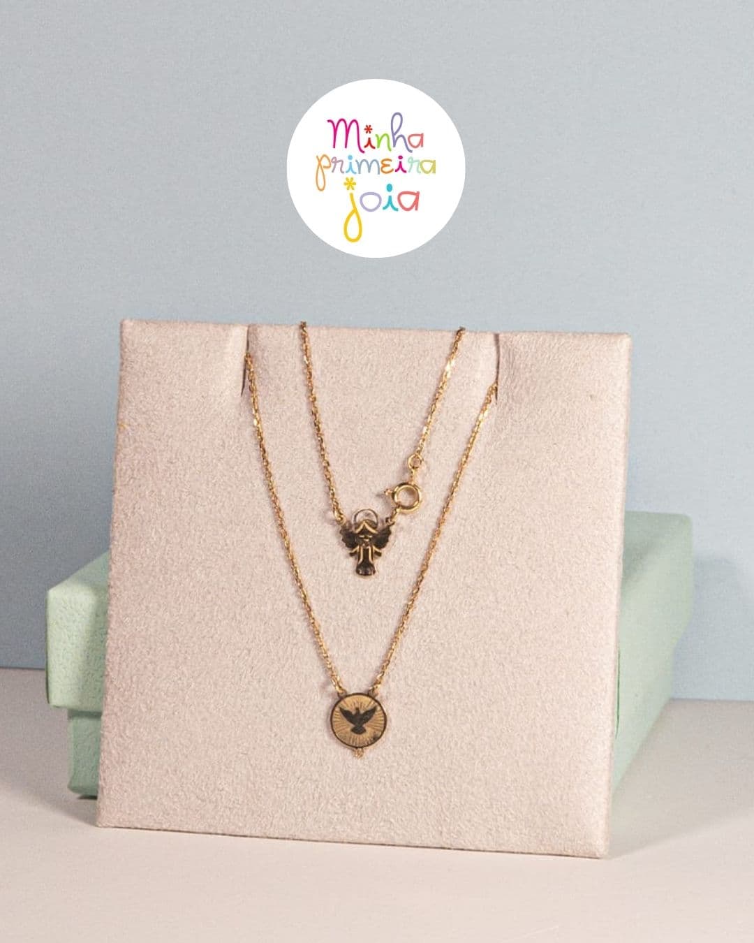 Escapulário Infantil Espírito Santo com Brilhante no Ouro 18